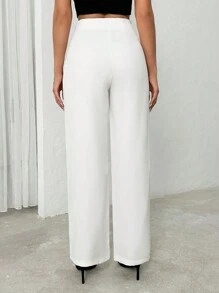 EURMUSE 女士優雅白色高腰直筒褲 - 白色 - 查看 2