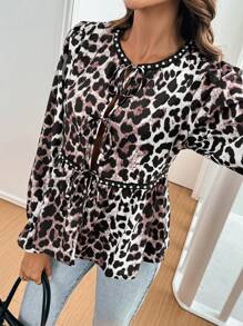 SHEIN Frenchy Camisa estampada de leopardo para mujer talla 4 con cadenas con cinturón