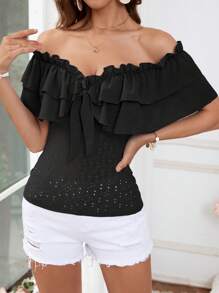 SHEIN VCAY Dames effen kleur eenvoudig alledaags off-shoulder T-shirt
