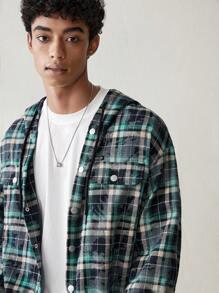 Manfinity VCAY Chaqueta con capucha de estilo casual y holgado con cremallera, a cuadros, de manga larga, para hombre, para otoño e invierno - Multicolor - Ver 6