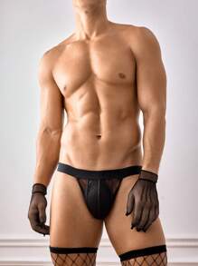 SHEIN 男性大膽前衛性感T裤，浪漫渔网設計感，內衣