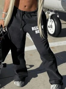 INAWLY Women's Casual Printed Drawstring Sweatpants Graduation,Back To School Outfits,Graduation,Teacher Outfits For Women,Back To School Fall Cloth For Women - Black - View 4