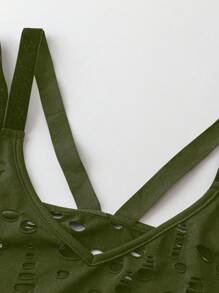 EMERY ROSE Top informal de mujer sin mangas y cuello en V de un solo color con huecos decorativos, para uso diario