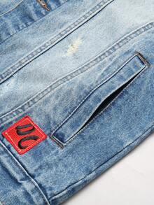 Manfinity EZcore Áo vest nam không tay sờn thiết kế có họa tiết phong cách đường phố giản dị Áo vest denim - Rửa trung bình - Xem 8