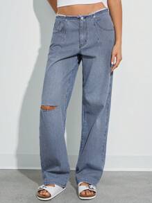 WESTFADE Quần Jeans Ống Đứng Sọc Denim Cotton Cao Cấp - Rửa tối - Xem 6