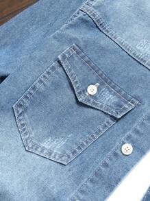 Manfinity Homme Camisa casual de mezclilla de moda para hombre con botones frontales de mangas largas y bolsillos