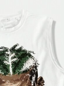 PAVTROS Manfinity Streetrush Men's Simple Printed Casual Round Neck Sleeveless Basketball Tank Top, For Workout, Husband - White - View 5