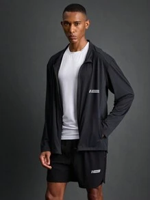 Manfinity Sport Corelite Boyfriend Style Men's Simple Solid Color Long Sleeve Sports Jacket For Daily Wear Sports Jacket - Black - View 7