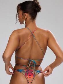 Musera Resort Print Triangle Bikini Top Only Vacation Summer Beach Resort Holiday - Multicolor - View 2