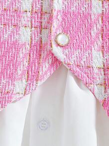 Tween Girl Plaid Sleeveless Open-Front Jacket And Long-Sleeved Button-Front Dress Set, Casual Vacation