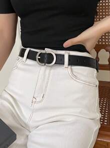 DAZY 中性PU皮皮帶，適用於牛仔褲、任何褲裙，萬用皮帶也非常適合約會和休閒活動 - 黑色 - 查看 6