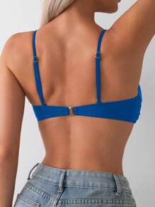 SHEIN Swim Áo bikini đơn giản hàng ngày màu trơn cho nữ mùa hè - Màu xanh lam - Xem 2