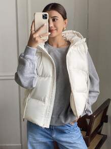 DAZY Women's Basic Solid Color Sleeveless Padded Coat For Daily Wear, Padded Vest, Women Winter Coat
