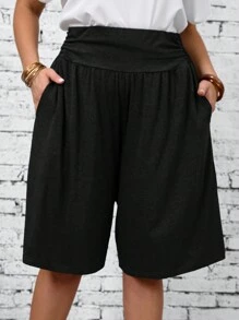 EMERY ROSE 加肥碼夏日鄉村純色百褶灘裙短褲