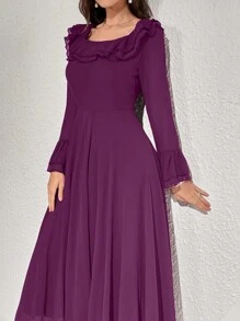 Modelyn 女士纯色简约日常长袖连衣裙长款女士装长款晚礼服 - 紫色 - 查看 6
