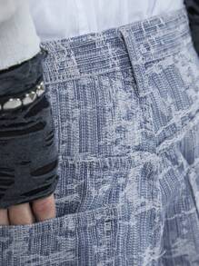 Manfinity Denimwave Y2K 复古街头风格男士针织牛仔破洞雪花拼布宽松牛仔裤