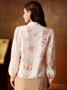 Vintamour Vintage Elegant Women's Rose Floral Printed Long Sleeve Shirt, Woven Collar, Apricot Color For Casual, Work And Vacation Back To School Women Shirts Women Tops Fall Tops Fall Women Outfits Back To School Clothes Fall Outfits Fall Shirts Long Sleeve Women Shirts Long Sleeves Woman Office Wear Fall Clothes Collared Women Shirt Beige Shirt Fall Women Shirts Pink Shirt