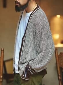 Manfinity Homme Men's Casual Single-Breasted Long Sleeve Cardigan For Daily Wear