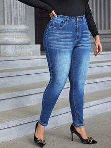 EMERY ROSE Plus Size Slim Fit Jeans With Multiple Buttons And Pockets, Ideal For Daily Wear And Casual Outings - Medium Wash - View 3