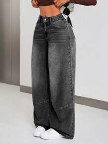 SHEIN ICON Women's Solid Color Simple Daily Casual Jeans