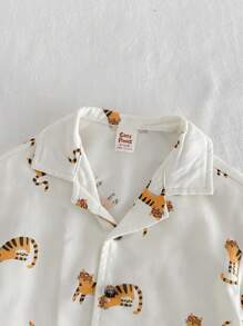 Cozy Pixies 寶寶男童休閒豹紋短袖有領釦卡襖配短褲套裝，有下垂肩設計 - 杏色 - 查看 5