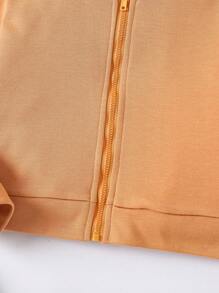 SHEIN Chaqueta informal con capucha y cierre de cremallera de unicolor para niñas pequeñas con mangas largas