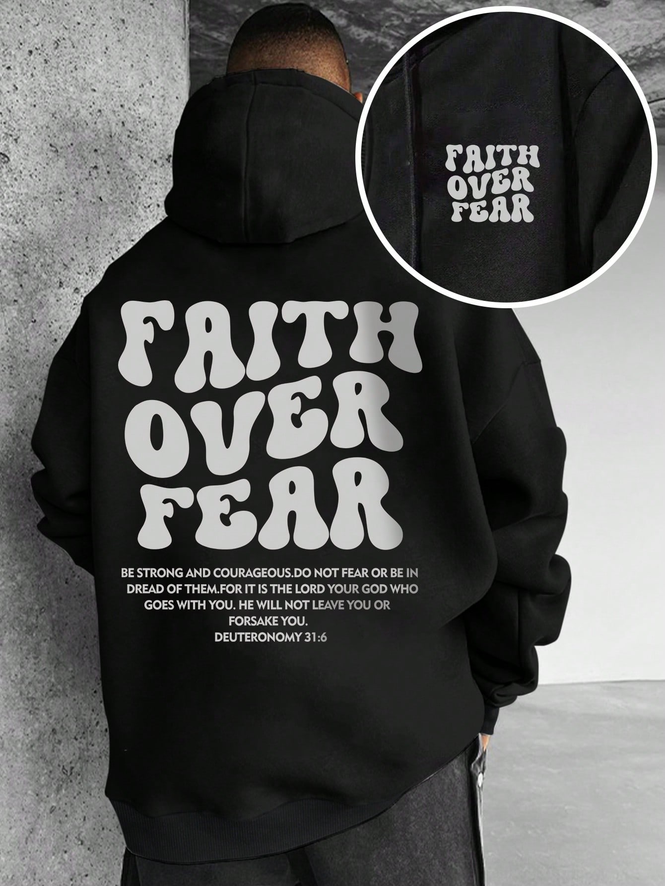 Manfinity Dauomo Men's Spring And Autumn Casual Slogan Printed Drawstring Zip-Up Hoodie