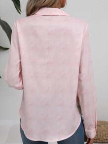 "2025 New Women's Summer Casual Long-Sleeve Easter Bunny Print Collar Shirt - Pink - View 3