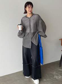 FRIFUL Women's Solid Color Simple Daily Wear Long Sleeve Shirt,Ruffle,Fall Clothes