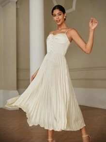 Chiquease Elegant Pleated Hemline And Delicate Cup Design Bodycon Dress With Spaghetti Straps For A Sexy Figure - Apricot - View 2