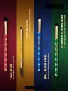 HARRY POTTER X SHEIN 4pcs/Set Hogwarts Harrypotter Badge And Letter Print Eye Makeup Brush Set, For Gift