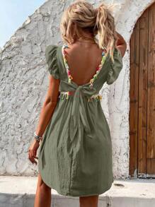 Breezaya Váy trang trí tua rua đơn giản hàng ngày cho nữ - màu xanh lá - Xem 2