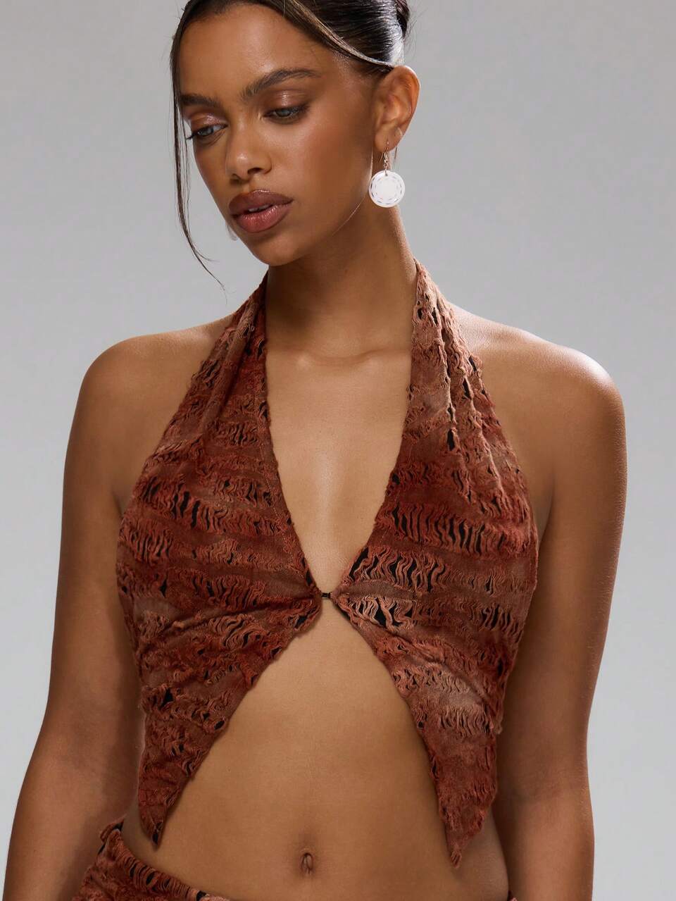 Halter Neck Front Clasp Low V Crop Top Summer Holiday Ibiza Festival Boho Spring Holiday
