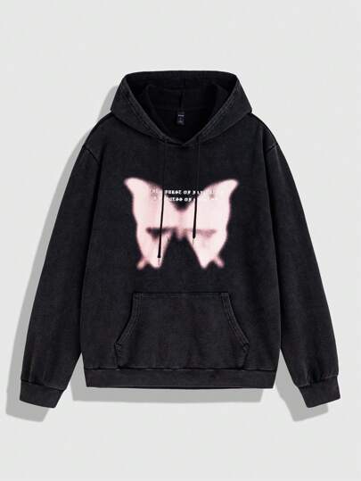 Street Life Men's Casual Butterfly Print Drawstring Hoodie, School