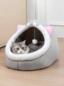PETSIN 1 pieza Cama de gato linda, colchoneta suave para gatos, casa de mascotas cómoda y transpirable, cesta de gato adecuada para gatos pequeños/medianos/grandes, apta para las cuatro estaciones - Gris - Ver 3