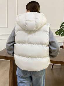DAZY Women's Basic Solid Color Sleeveless Padded Coat For Daily Wear, Padded Vest, Women Winter Coat