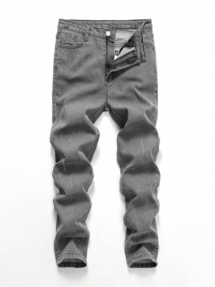 SHEIN 青少年男孩休闲时尚灰色舒适弹力牛仔裤，适合日常穿着和返校穿着