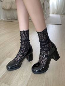 DAZY Ladies' Lace Flower Mesh Breathable Sexy Fashion Socks And Ankle Socks - Black - View 5