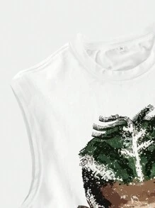 PAVTROS Manfinity Streetrush Men's Simple Printed Casual Round Neck Sleeveless Basketball Tank Top, For Workout, Husband - White - View 4