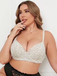 Plus Size Letter Printed Bralette With Adjustable Straps And Wire, 1pc - Multicolor - View 5