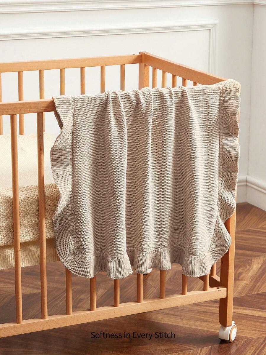 Solid Color Knitted Ruffle Edge Comfortable Baby Blanket Love Valentine - Khaki - View 1