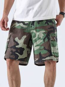 Manfinity Homme Camouflagetryckta Casual jeansshorts för män - Multifärgad - Visa 1