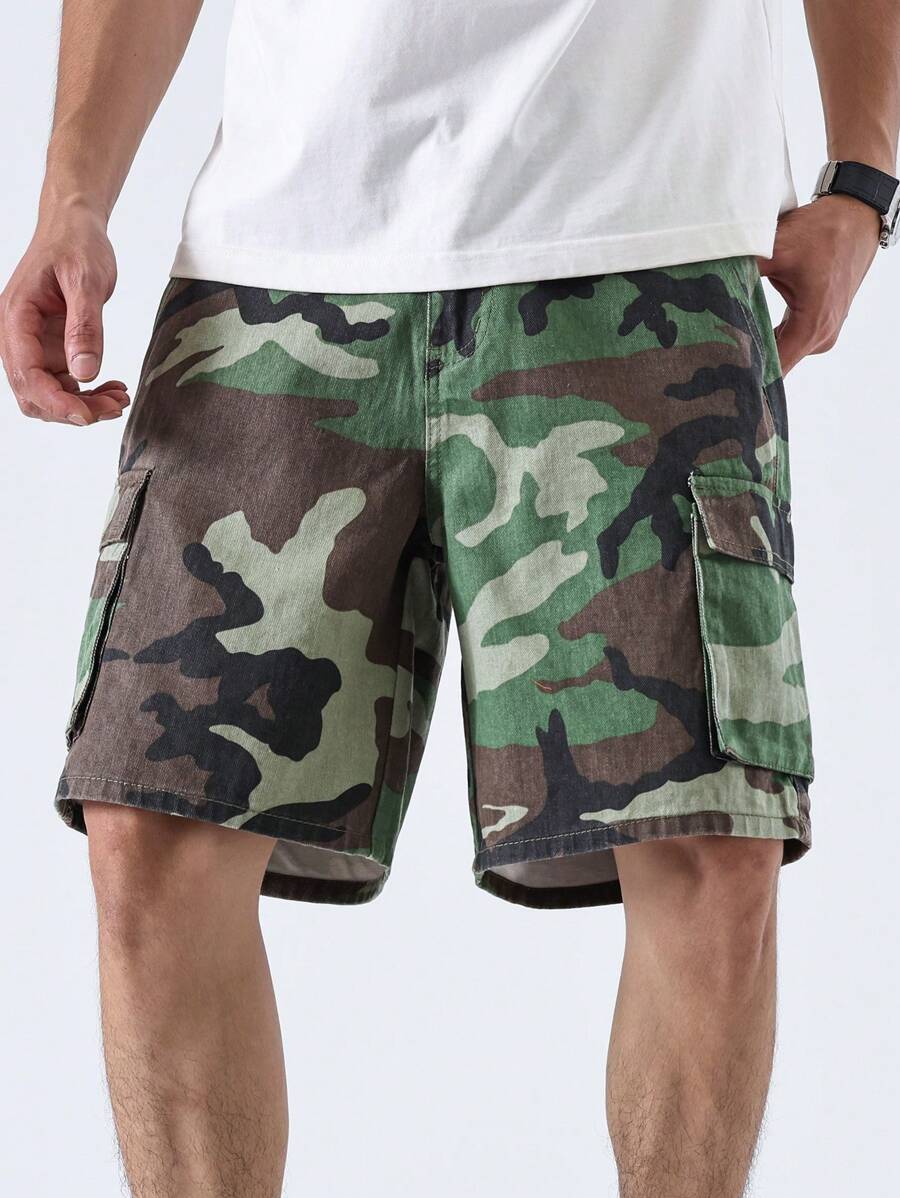 Manfinity Homme Camouflagetryckta Casual jeansshorts för män - Multifärgad - Visa 1