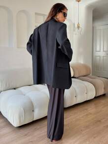 Aloruh Simple Work Suit Jacket With Dark Grey Notched Collar - Grey - View 3