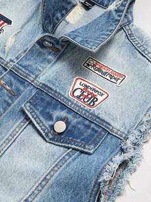 Manfinity EZcore Áo vest nam không tay sờn thiết kế có họa tiết phong cách đường phố giản dị Áo vest denim - Rửa trung bình - Xem 3