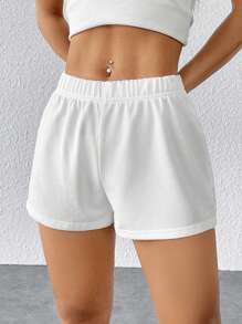 SHEIN PETITE 3pcs Women Solid Color Elastic Waist Shorts - Multicolor - View 7