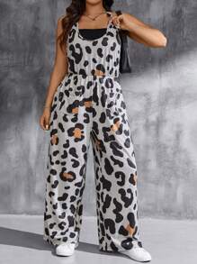 SHEIN Essnce Plus Size Women's Leopard Print Jumpsuit - Multicolor - View 5