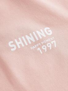 SHEIN 少女寬鬆放鬆肩短袖運動T卹，針織純色帶印字紋路 - 淺粉色 - 查看 12