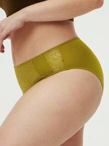 LUVLETTE Plus Lingerie 中腰蕾丝三角裤女士内衣内裤 - 黃色 - 查看 4