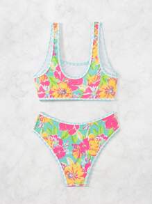 Swim Vcay 女士宽肩带花朵饰边全印花比基尼套装（随机印花）夏季 - 彩色 - 查看 7